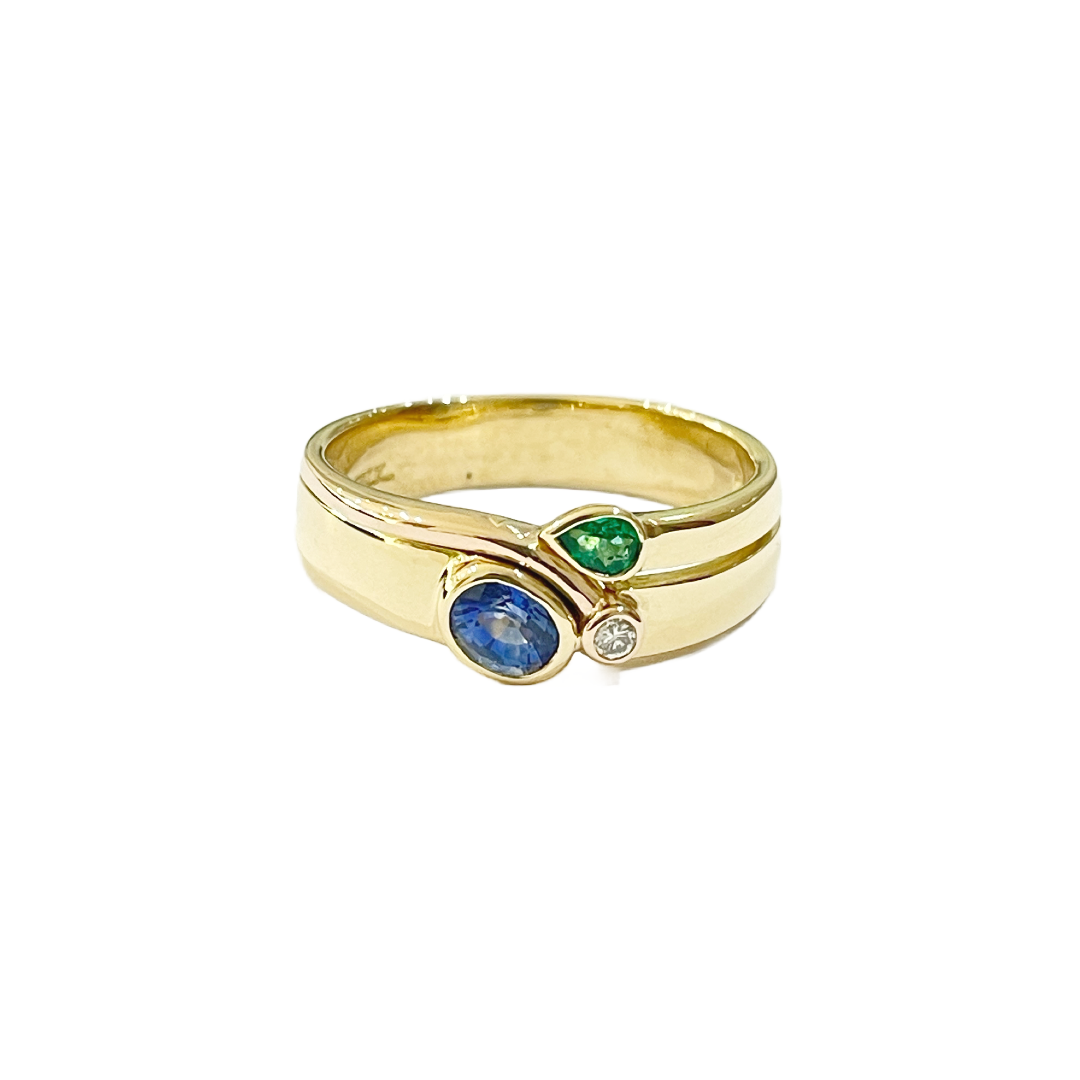 Ring 750 Gold mit Brillant Smaragd Saphir_1